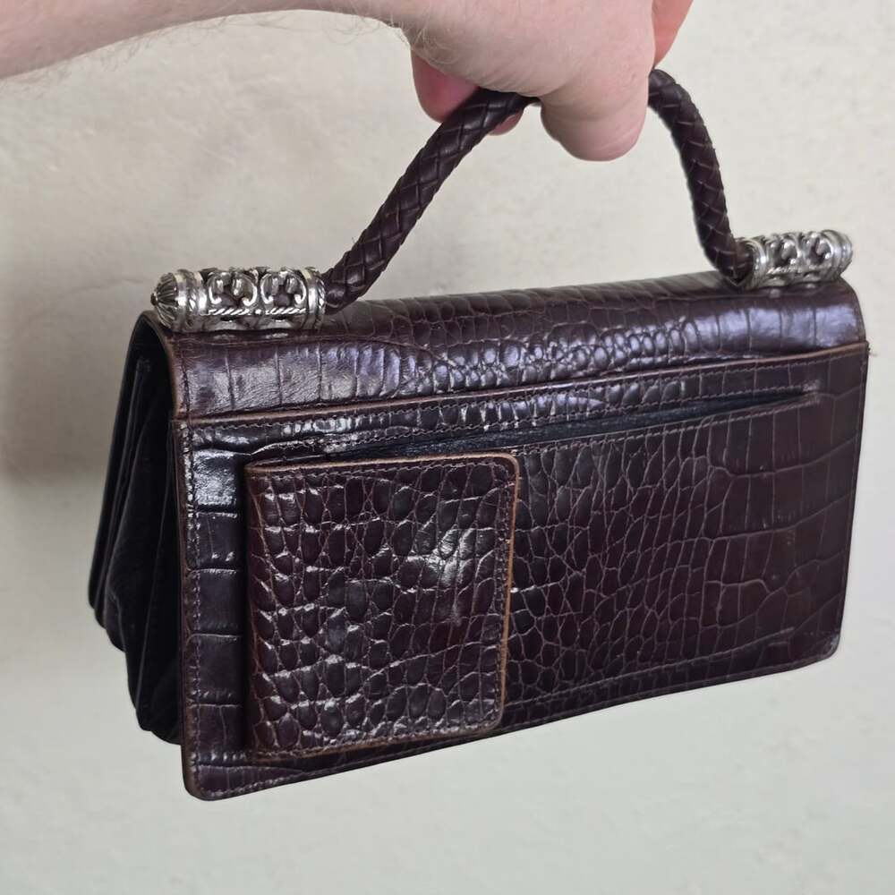 Brighton Vintage Croc-Embossed Leather Small Top Handle Clutch/Organizer Bag - Picture 8 of 8